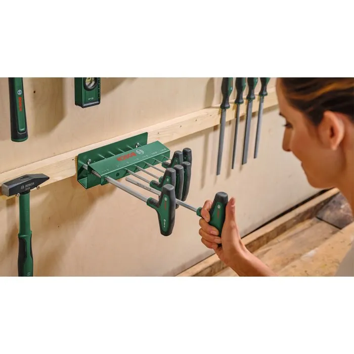 Bosch - Jeu de 7 Tournevis Hexagonaux (Allen) à Poignée en T, 2 à 10 mm, pour Montage et Entretien, avec Support