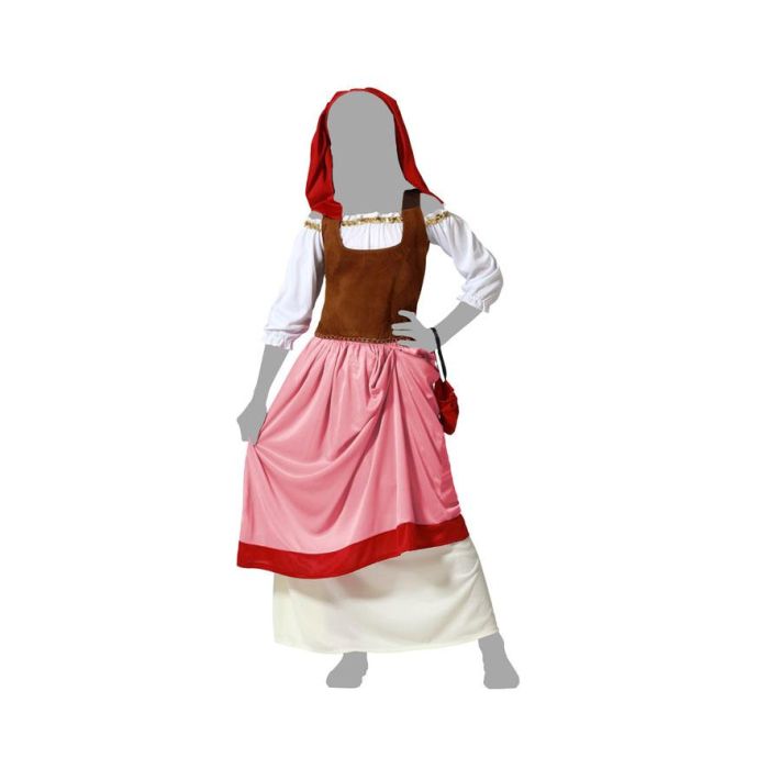 Déguisement Tabernière Médiévale Fille 7-9 Ans - Ensemble 4 Pièces (Blouse, Jupe, Coiffe, Sac) en Polyester Multicolore