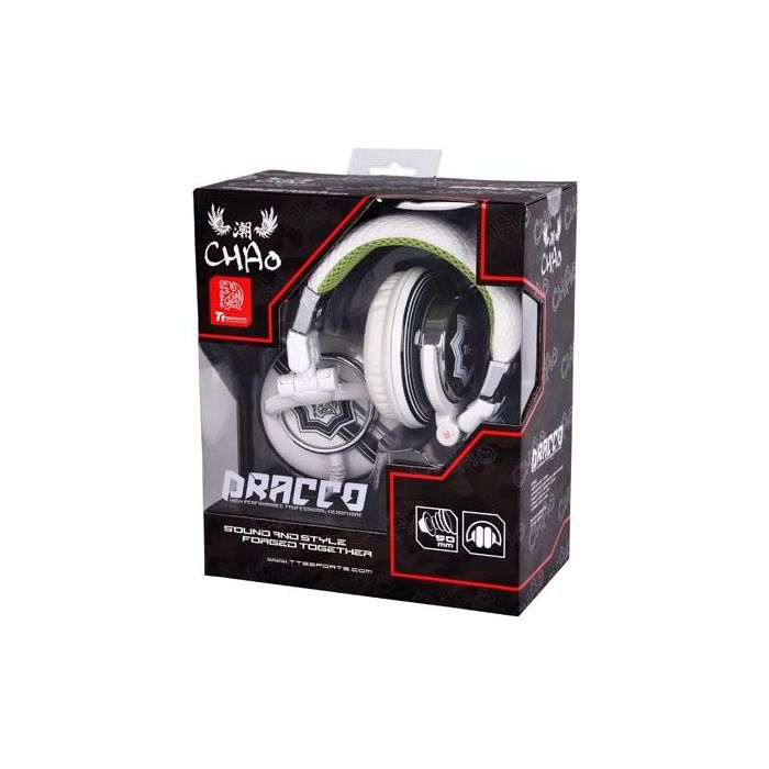 Thermaltake TteSPORTS DRACCO - Casque Gaming avec Micro sur Fil - Fréquence 10-22000 Hz - Connexion 3,5 mm - Couleur Vert et Blanc