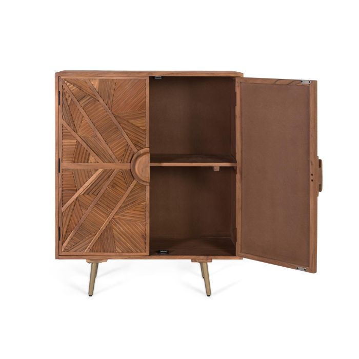 GINER Y COLOMER Buffet haut en bois de manguier massif avec portes sculptées géométriques, structure avellana sur pieds métalliques coniques, hauteur totale 150 cm, 2 portes 2