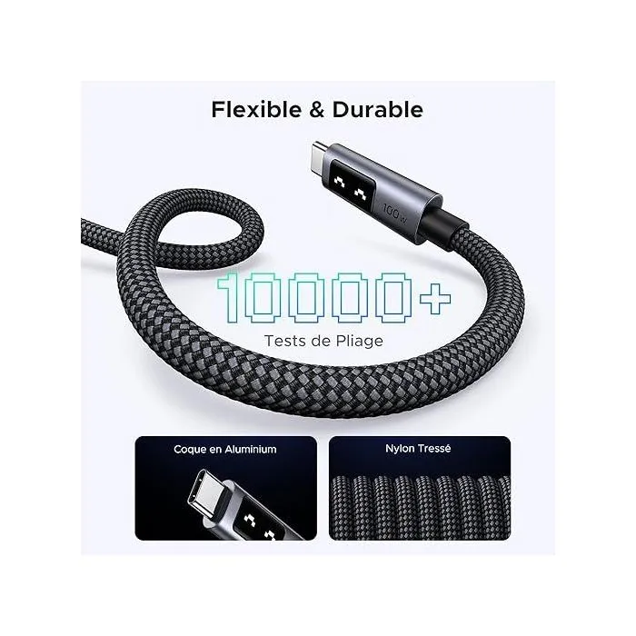 UGREEN Câble USB-C vers USB-C 100W PD Nylon Tressé Recharge Rapide Transfert de Données 2 mètres Noir