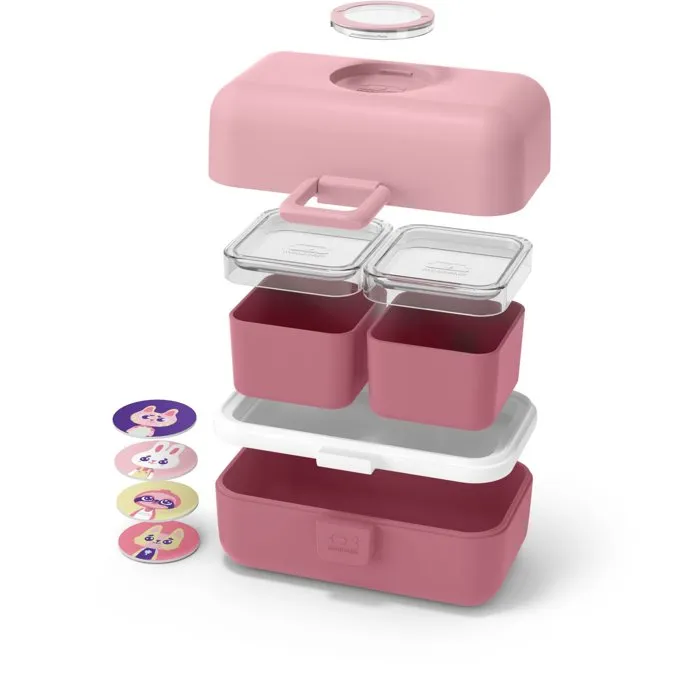 Monbento - Lunch Box Enfant 3 Compartiments Sans BPA MB Tresor Rose Blush - Boîte repas micro-ondable 0.8 L personnalisable Monbento - Lunch Box Enfant 3 Compartiments Sans BPA MB Tresor Rose Blush - Boîte repas micro-ondable 0.8 L personnalisable
