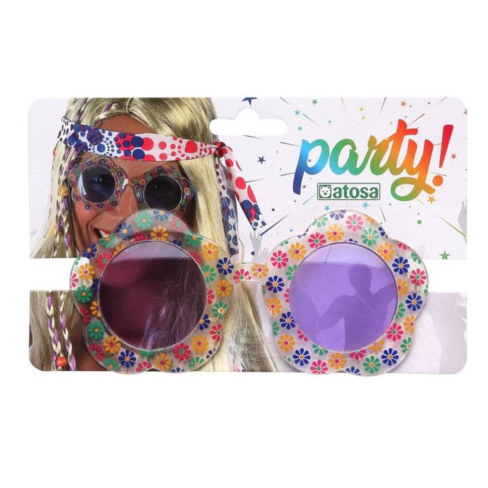 Gafas Lunettes Hippie à Fleurs Bleues pour Femme Adulte - Accessoire Déguisement Rétro et Printanier