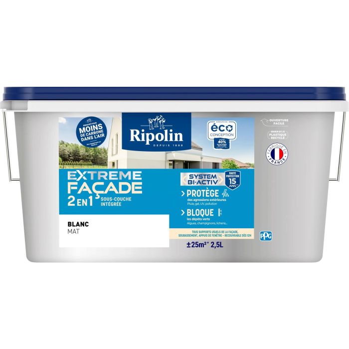 Peinture extreme façade 2 en 1 - Blanc - Mat - Ripolin - 2,5L