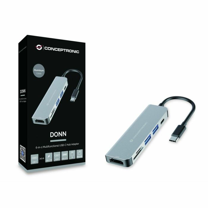 Hub USB Conceptronic 6 en 1 Gris Aluminium 2 Hub USB Conceptronic 6 en 1 Gris Aluminium 2