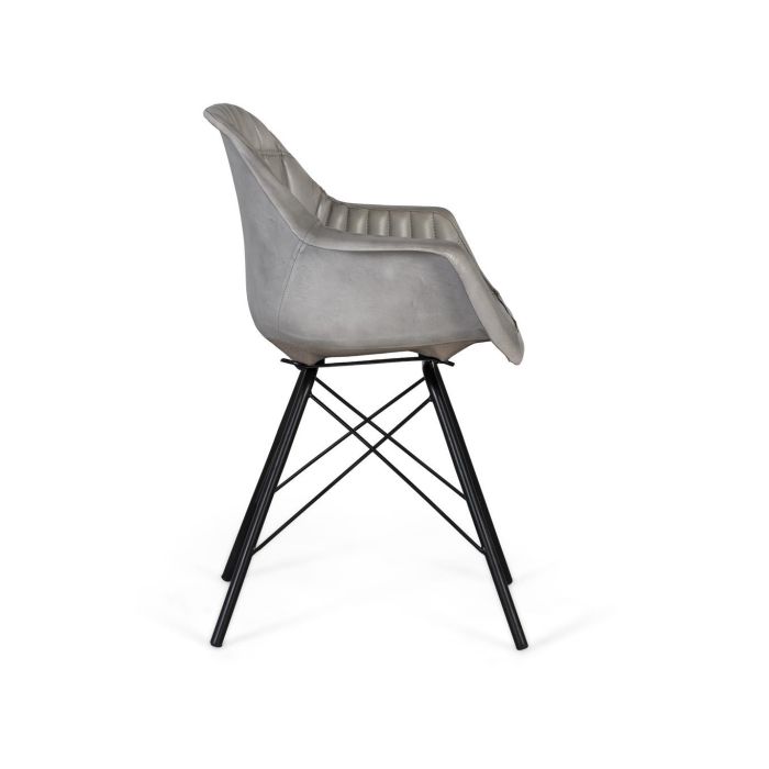 GINER Y COLOMER Chaise design en cuir gris rembourrée avec dossier inclinable - 4 pieds en métal noir - Dimensions (HxLxl) : 84x61x52 cm 2