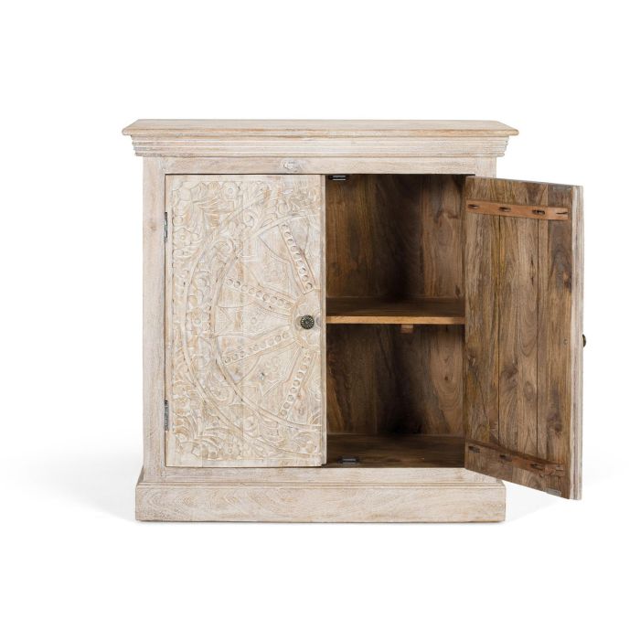 GINER Y COLOMER Buffet 2 portes en bois de manguier, fabrication artisanale, finition sable avec moulure et poignées noires, 1 bulto 2