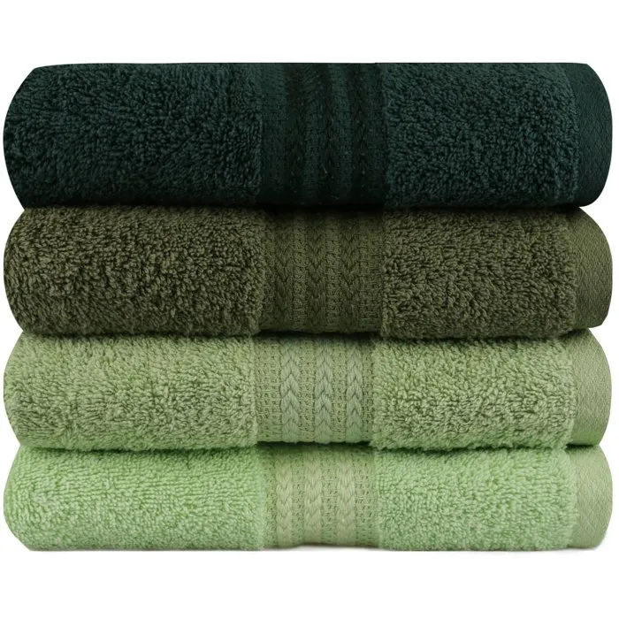 Ensemble de 4 serviettes de main en coton 100% - 50x90 cm - Vert - Pour salle de bain Ensemble de 4 serviettes de main en coton 100% - 50x90 cm - Vert - Pour salle de bain
