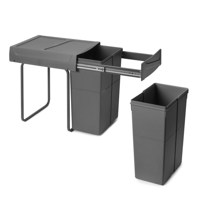 Emuca bac de tri sélectif a montage inférieur et extraction manuelle pour élément de cuisine Recycle, 2x25litres, Plastique gris antracite 8