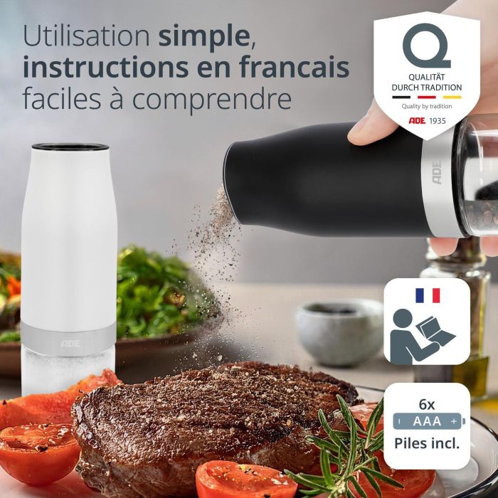 Lot de 2 Moulins électrique - ADE - MILL - Verre/Synthétique - H 18,3 cm - Noir & Blanc 1