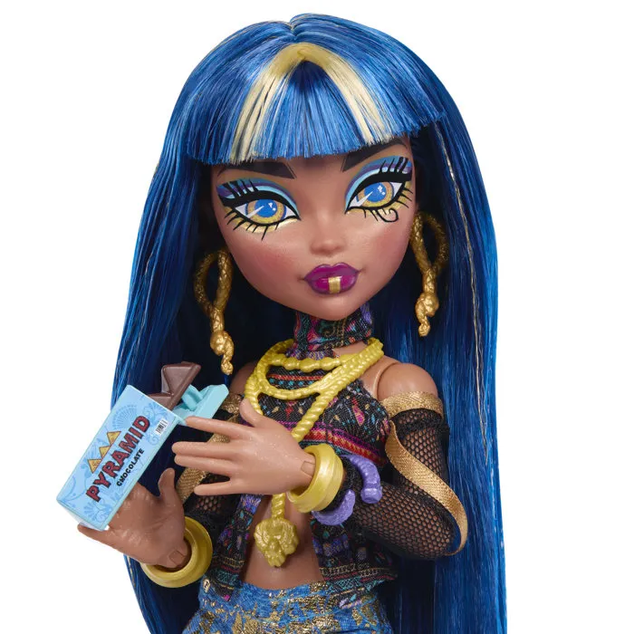 Monster High Poupet Cléo JHK32 - Poupée avec cobra et 7 accessoires, tenue dorée et lapis-lazuli Monster High Poupet Cléo JHK32 - Poupée avec cobra et 7 accessoires, tenue dorée et lapis-lazuli