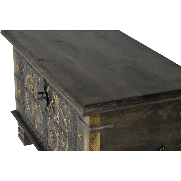 GINER Y COLOMER - Coffre de rangement en bois de manguier massif couleur marron foncé - Décor ancien avec détails en bronze et métal - Dimensions : 80 x 40 x 46 cm 3