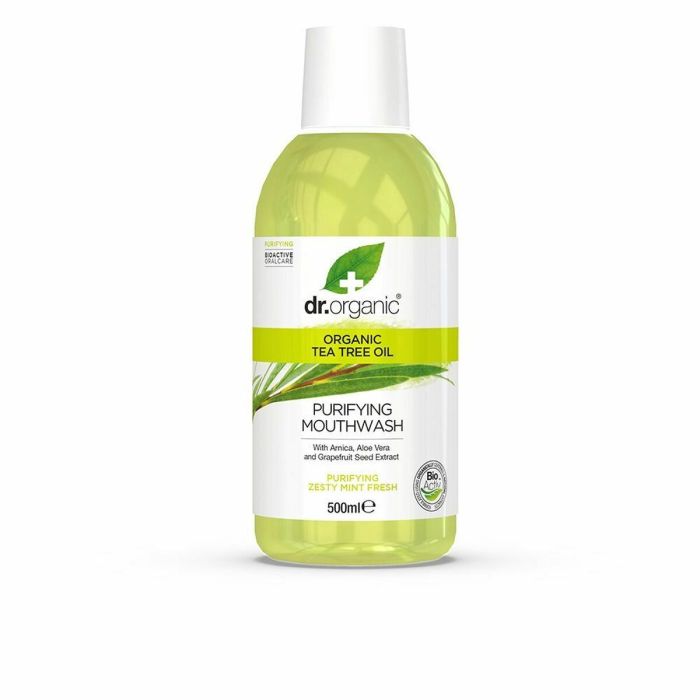 Dr. Organic Bain de Bouche BIOACTIVE à l'Arbre à Thé - Huile Essentielle Bio, Hygiène Naturelle, 500 ml