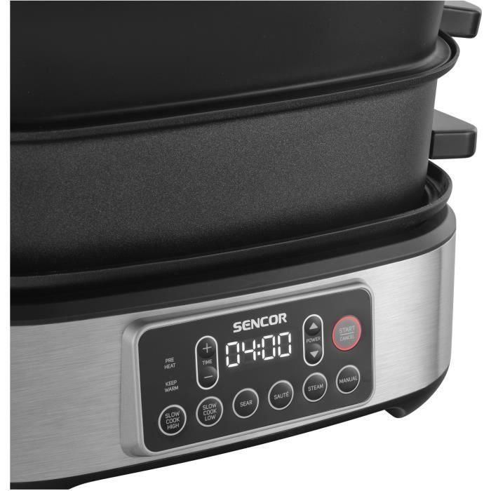Sencor SPR 6300BK - Mijoteuse et grill multifonction 6 litres, Noir, 5 programmes, 40 a 200 degres C, ecran LED - Pour mijoter, griller et cuire a la vapeur