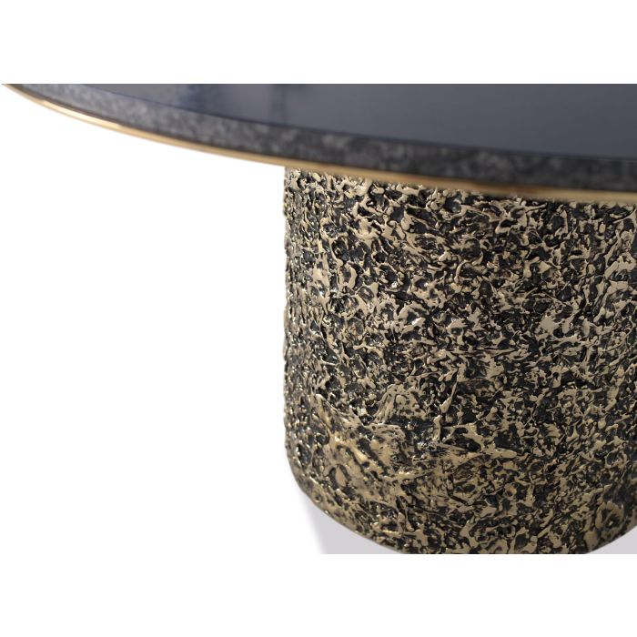 GINER Y COLOMER - Table de salon en marbre avec base métallique dorée, élégante et moderne - 87 cm de diamètre, 45 cm de hauteur, gris et doré 2