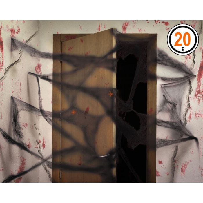 Toile d'araignée décorative noire pour Halloween avec 2 araignées, 20 g, décoration de fête