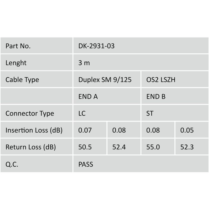 DIGITUS LWL Patchkabel LC -> ST 3.00m Singlemode Duplex OS2 4