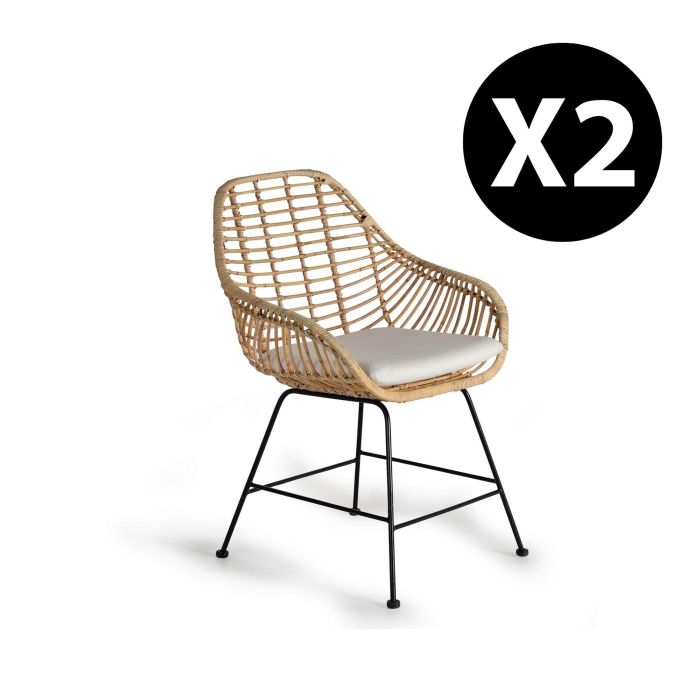 GINER Y COLOMER Lot de 2 Chaises en Rotin et Métal avec Coussin Inclus - 88 x 66 x 63 cm - Naturel - Design Artisanal - Montage Requis 0 GINER Y COLOMER Lot de 2 Chaises en Rotin et Métal avec Coussin Inclus - 88 x 66 x 63 cm - Naturel - Design Artisanal - Montage Requis 0