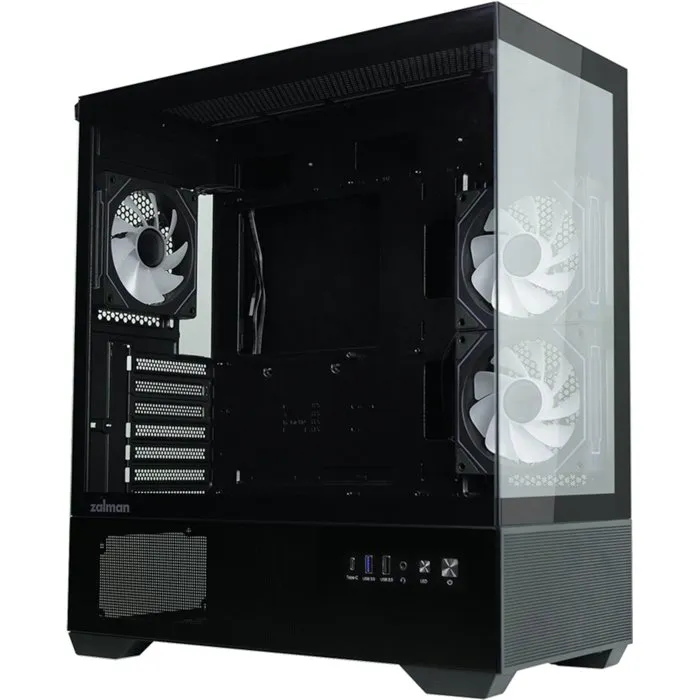 ZALMAN CHRONIX V2 ZM-CHROV2BK - Boîtier PC Moyen Tour ATX Noir avec 3 ventilateurs A-RGB, vitres trempées latérale et façade, ports Type-C/USB 3.0