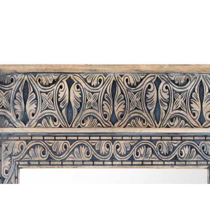 GINER Y COLOMER Miroir Cadre en Bois de Mango Massif Sculpté à la Main avec Finition Bicolore Naturel et Bleu Patiné - Style Ethnique 91 x 62 cm 1 GINER Y COLOMER Miroir Cadre en Bois de Mango Massif Sculpté à la Main avec Finition Bicolore Naturel et Bleu Patiné - Style Ethnique 91 x 62 cm 1