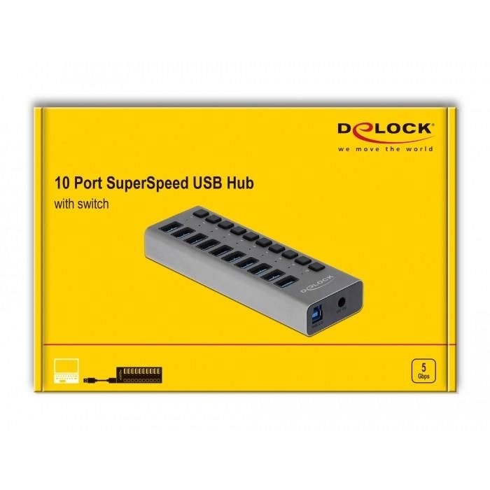 DELOCK Externer SuperSpeed USB Hub mit 10 Ports + Schalter 3