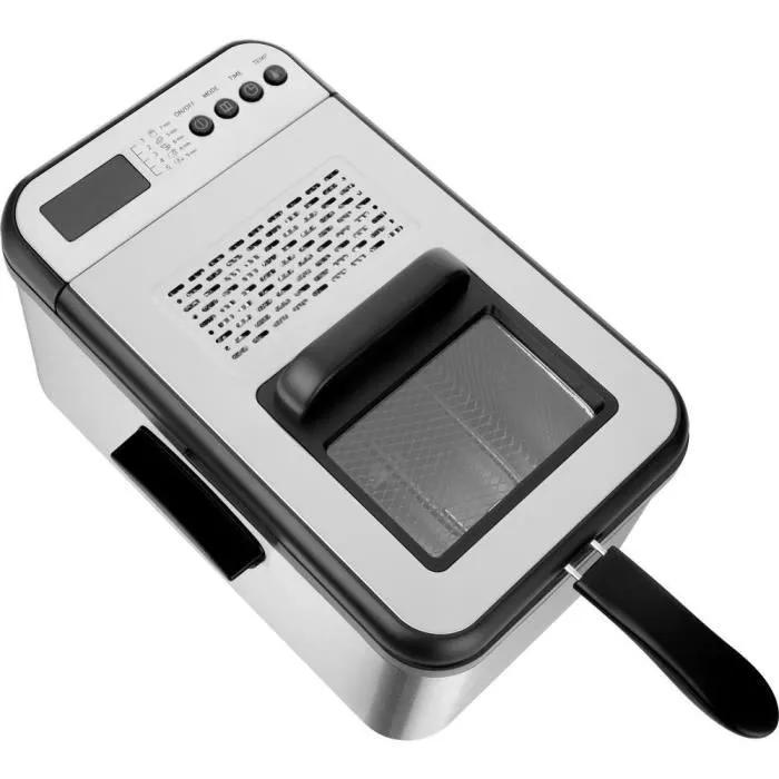 Sencor SFR 8200SS Friteuse électrique avec minuterie, 3.2 litres, 2200 W, température réglable 130-190°C, cuve antiadhésive et panier chromé, Noir/Acier inoxydable