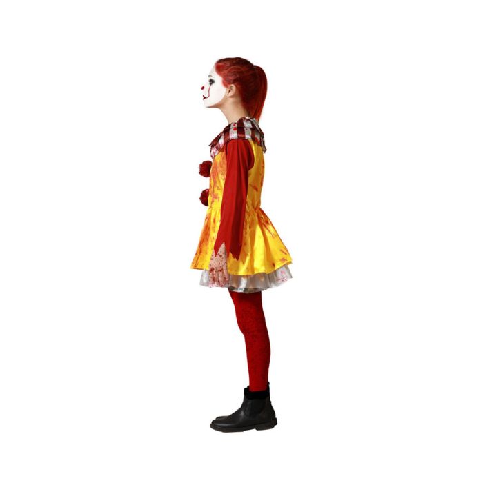 Déguisement de Clown Enfant Fille Jaune avec Robe et Pompons Rouges Taille 5-6 Ans pour Halloween et Fêtes