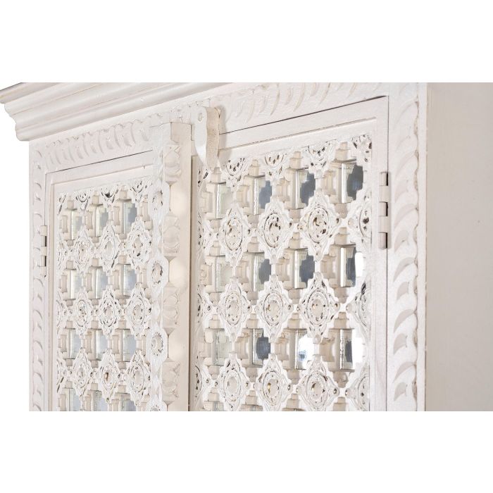 GINER Y COLOMER - Armoire en bois de manguier blanc avec style géométrique, incrustations et miroir, 2 portes, 3 étagères intérieures 4 GINER Y COLOMER - Armoire en bois de manguier blanc avec style géométrique, incrustations et miroir, 2 portes, 3 étagères intérieures 4