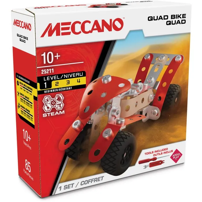 Meccano Coffret de Construction APM11114 pour Quad, Jeu de Construction en Pièces Métal et Plastique avec Outils pour Enfants Meccano Coffret de Construction APM11114 pour Quad, Jeu de Construction en Pièces Métal et Plastique avec Outils pour Enfants