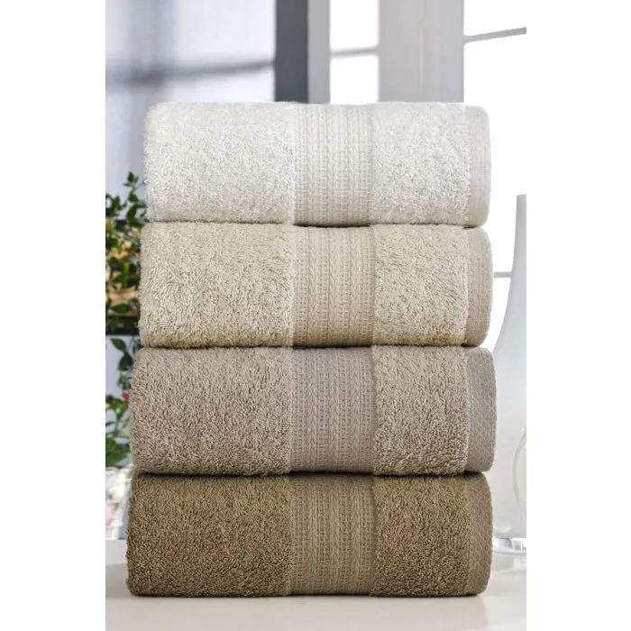 Ensemble de 4 serviettes de main en coton - 50 x 85 cm - Marron - Lot familial Ensemble de 4 serviettes de main en coton - 50 x 85 cm - Marron - Lot familial