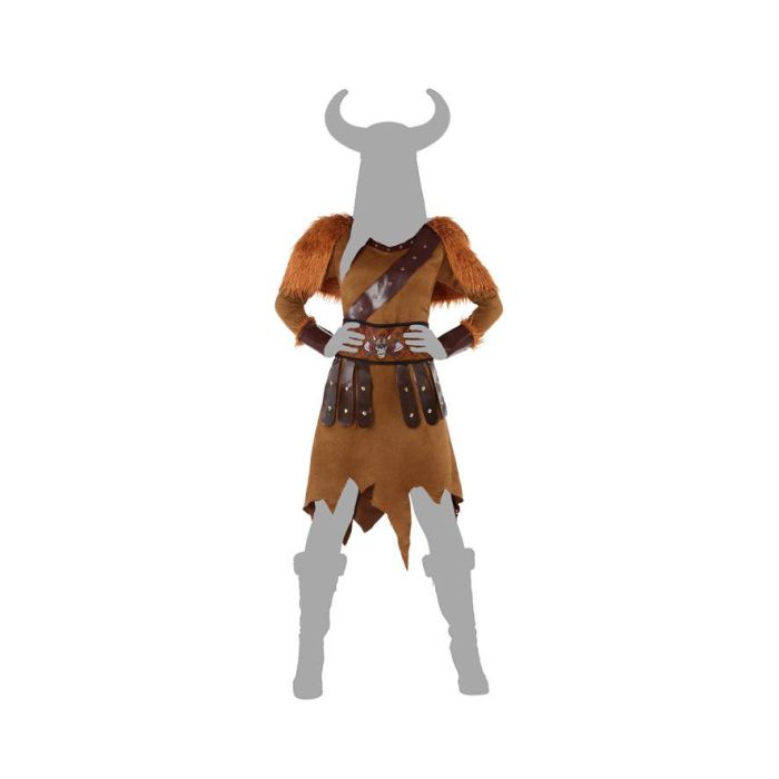 Déguisement Viking Femme Adulte XXL Marron, Guerrière Historique avec Cape et Pechera, 100% Polyester