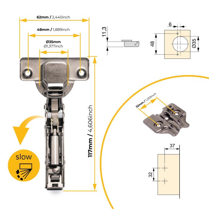 Emuca Lot de 20 charnières droites X91 à fermeture amortie avec embases à visser, hauteur 0, acier, titane 4 Emuca Lot de 20 charnières droites X91 à fermeture amortie avec embases à visser, hauteur 0, acier, titane 4