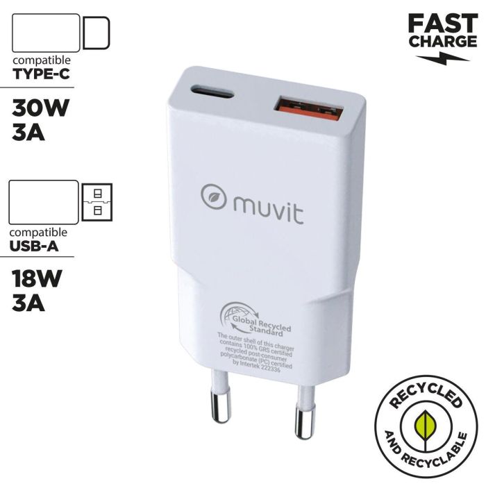 Chargeur mural Muvit for Change HC-263 Blanc 18 W 30 W 5