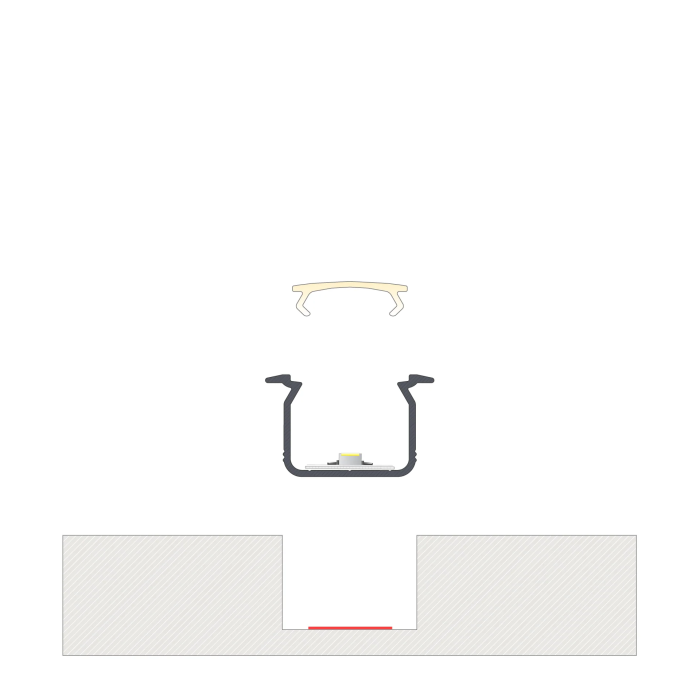 KIMERA Profil Aluminium UHRE Anodisé Argenté avec Diffuseur Opal, Bouchons et Clips de Fixation 2.02m 2