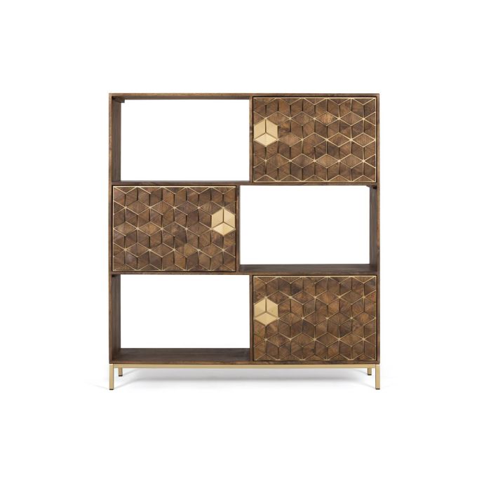 GINER Y COLOMER Dora2 - Bibliothèque en bois de manguier et métal, couleur noyer, style élégant, dimensions 143x130x40 cm 0 GINER Y COLOMER Dora2 - Bibliothèque en bois de manguier et métal, couleur noyer, style élégant, dimensions 143x130x40 cm 0