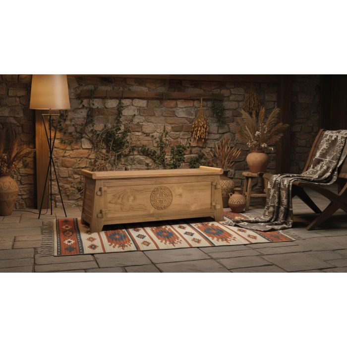 GINER Y COLOMER Coffre de Rangement en Bois de Teca Massif, Style Oriental, Finition Naturelle, L 114 x P 40 x H 42 cm GINER Y COLOMER Coffre de Rangement en Bois de Teca Massif, Style Oriental, Finition Naturelle, L 114 x P 40 x H 42 cm