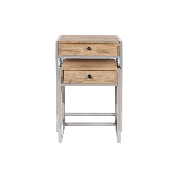 Jeu de 2 tables Home ESPRIT Marron Argenté Naturel Acier Bois de manguier 45,5 x 41 x 66,5 cm 2