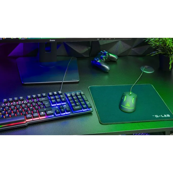The G-Lab COMBO CHROMIUM EX - Pack Gamer 4-en-1 filaire - Clavier membrane silencieux, souris, tapis de souris - Noir