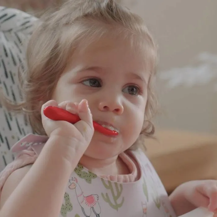 Nuby Lot de 3 Premières Cuillères Bébé en Silicone - Pour Bébé Dès 6 Mois - Bleu, Rouge, Vert - Évolution en 3 Étapes - Faciles à Prendre en Main