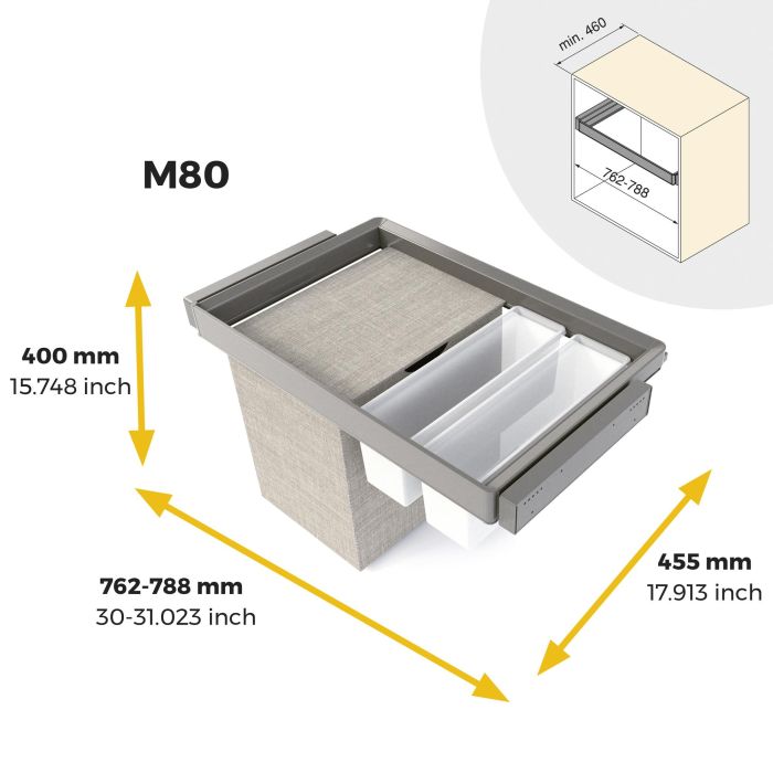 Emuca Kit 2 plateaus auxiliaires, 1 panier et rack ajustable Quartz pour armoires, glissières extension totale et à fermeture douce, Module 80cm, Finition Titane 10