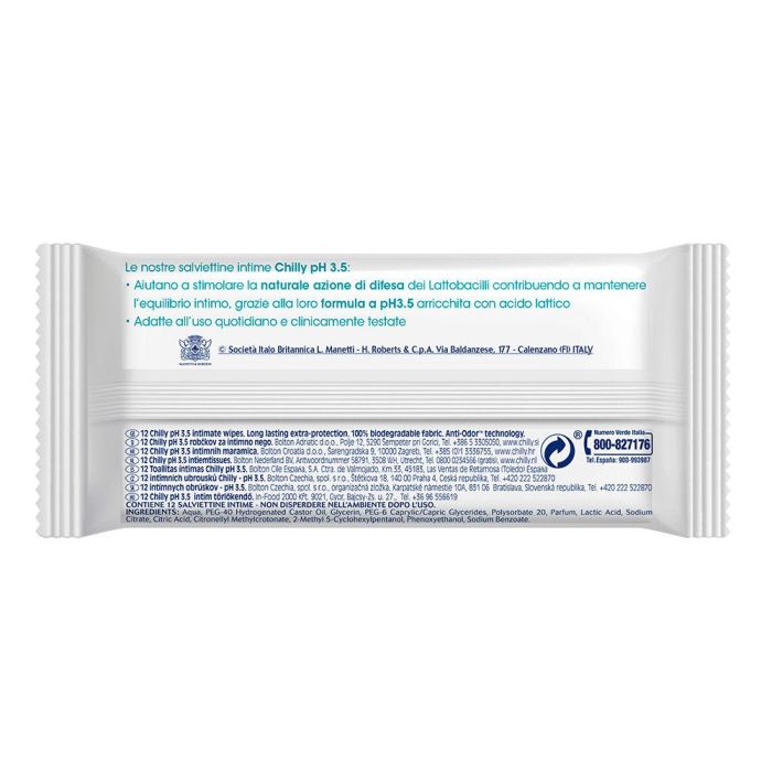Lingettes Intimes Chilly Pocket Ph 3,5 12 Unités 1