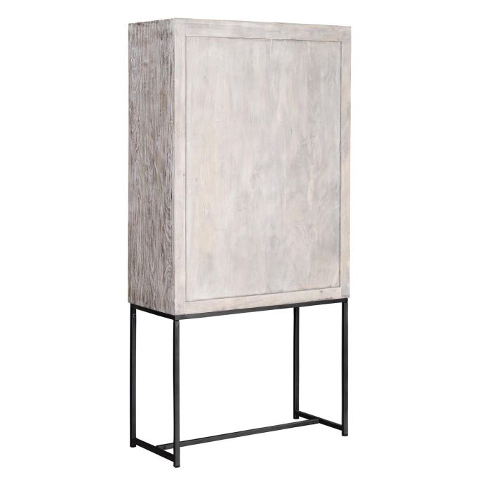 GINER Y COLOMER - Vitrine en bois de manguier massif sculpté à la main, finition blanc vieilli et base grise métal, 176 x 85 x 38 cm 5 GINER Y COLOMER - Vitrine en bois de manguier massif sculpté à la main, finition blanc vieilli et base grise métal, 176 x 85 x 38 cm 5