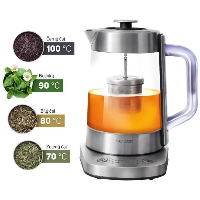 Sencor SWK 1590SS Bouilloire électrique avec théière, 1.5L, acier inoxydable, contrôle électronique de température 70-100°C, maintien au chaud, 1500W Sencor SWK 1590SS Bouilloire électrique avec théière, 1.5L, acier inoxydable, contrôle électronique de température 70-100°C, maintien au chaud, 1500W