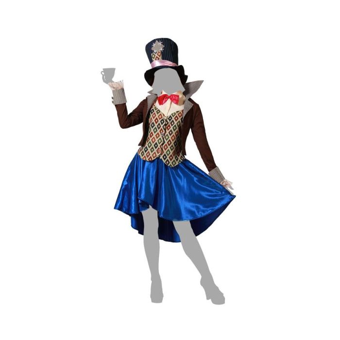 Disfraz Traje de Sombrerera Loca Marron Taille XL pour Femme Adulte - Costume Carnaval (Chapeau Haut-de-Forme, Nœud Papillon, Gilet, Veste, Jupe)