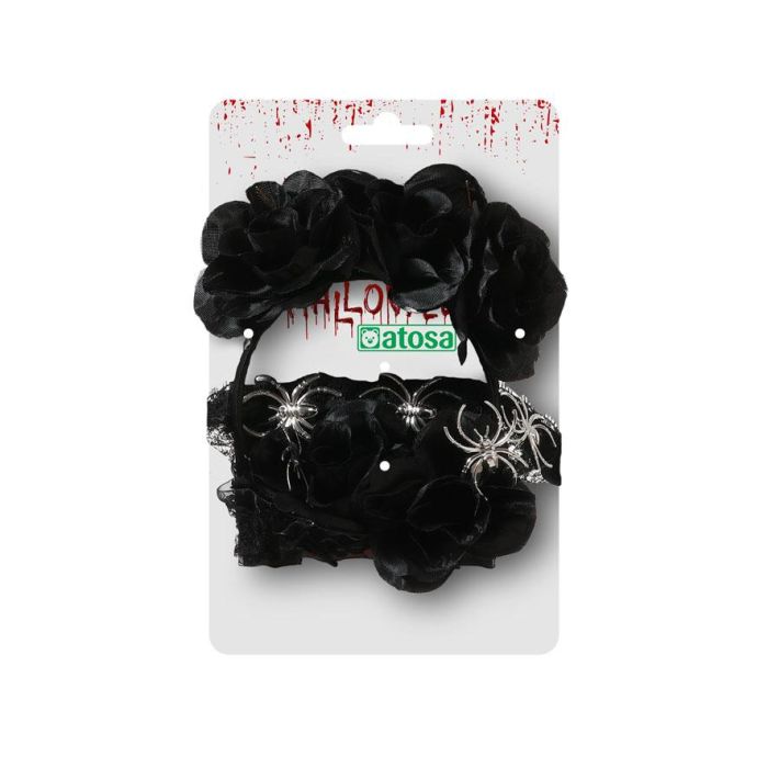 Dior Diablette - Ensemble Accessoires Halloween Noir Femme avec Diadème à Fleurs, Bracelets, Collier à Araignées pour Soirée Costumée, Déguisement Sorcière, Fête Thématique