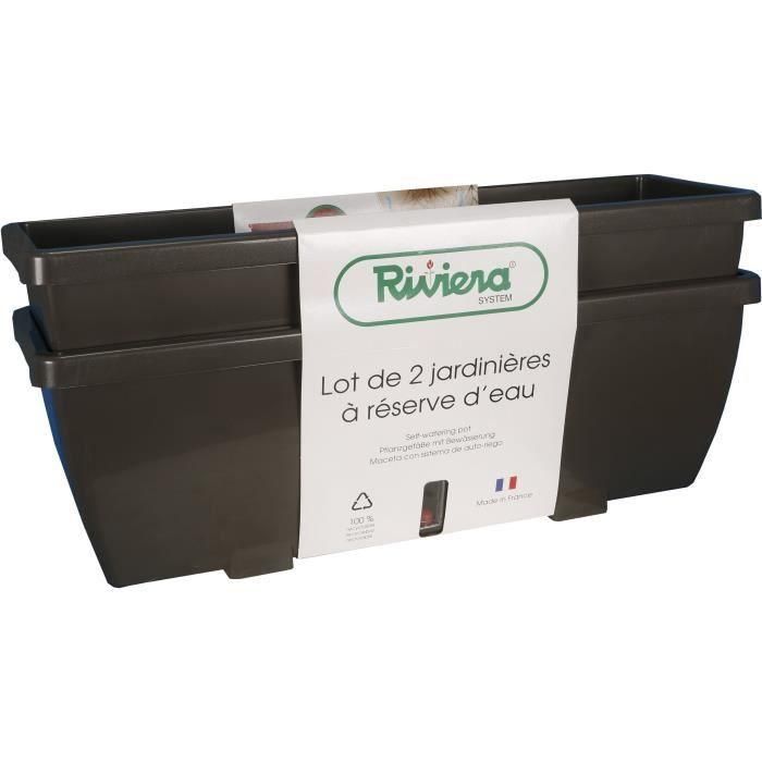 Bac a fleurs RIVIERA EVA - Lot 2 jardinieres - Plastique - 56,5x18,5x 25,5 cm - Gris