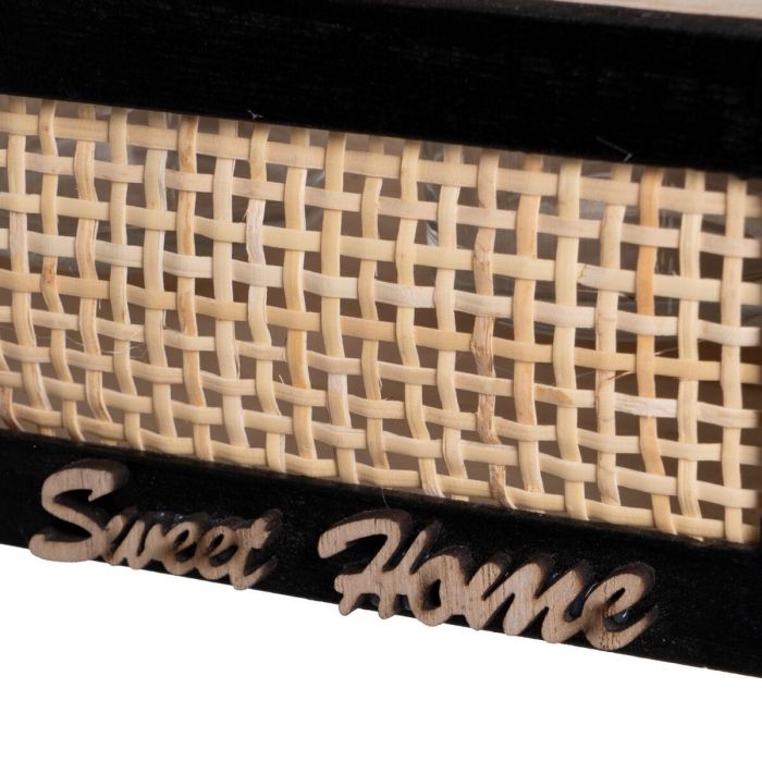 Bougeoir HEARTS Blanc Noir Naturel Bois Verre Canne Bois MDF 22 x 8 x 7 cm 2