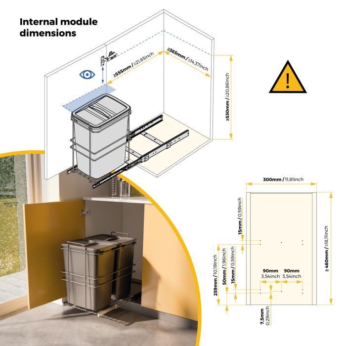 Emuca Poubelle de recyclage Recycle pour cuisine, 35 L, fixation par le bas et extraction manuelle, Plastique gris antracite 8 Emuca Poubelle de recyclage Recycle pour cuisine, 35 L, fixation par le bas et extraction manuelle, Plastique gris antracite 8