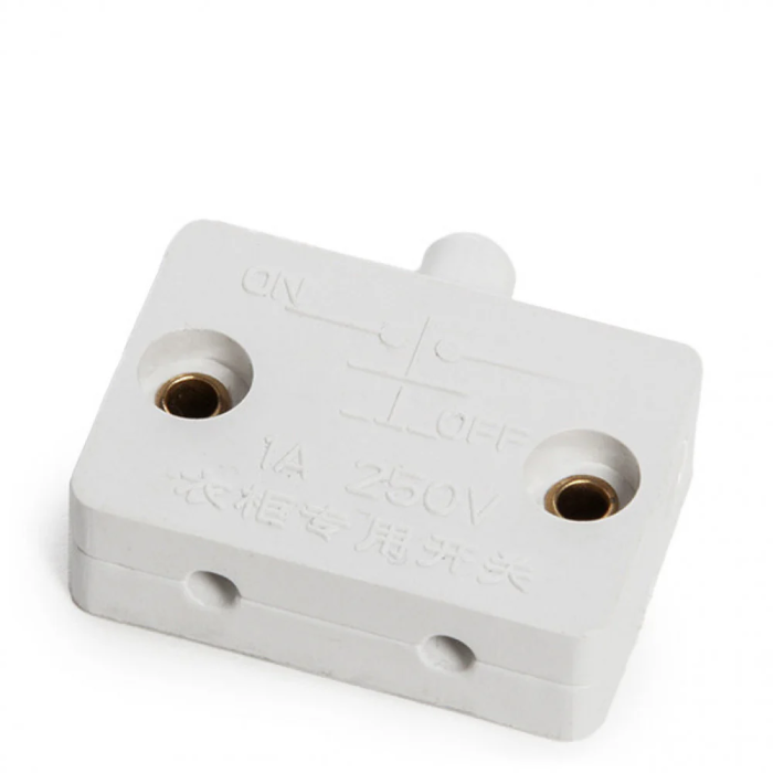 Interrupteur pour Armoire avec Bouton, Normalement Fermé, Blanc, Plastique, 250VAC/1A 1