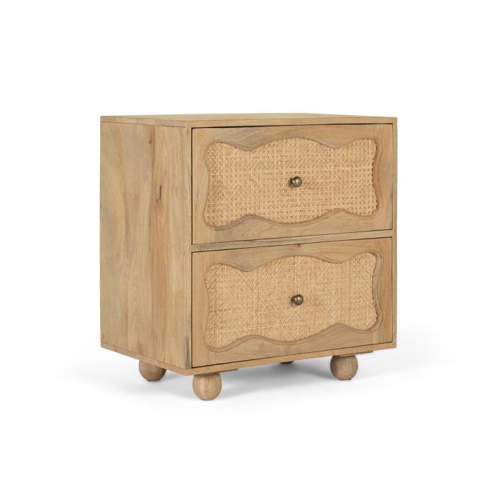 GINER Y COLOMER - Table de nuit en bois de manguier avec 2 tiroirs à façade en canne tressée - Design artisanal - Dimensions 60x40x65 cm - Finition naturelle 1 GINER Y COLOMER - Table de nuit en bois de manguier avec 2 tiroirs à façade en canne tressée - Design artisanal - Dimensions 60x40x65 cm - Finition naturelle 1
